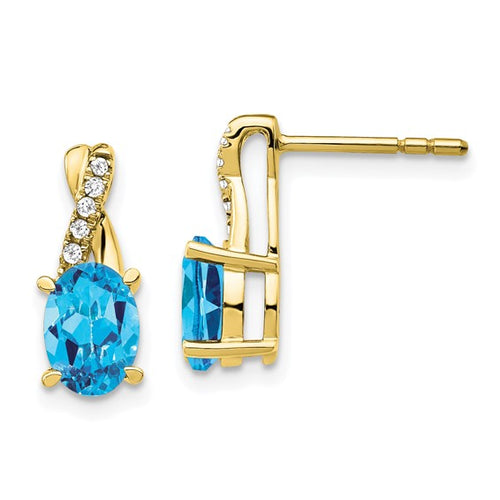 10K Blue Topaz And Diamond Earrings