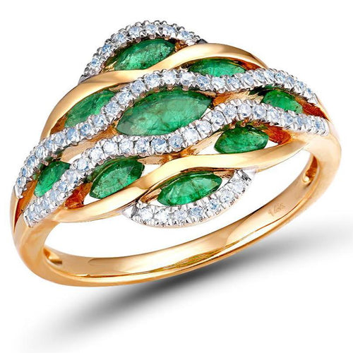 14K Yellow Gold Emerald And Diamond Ring
