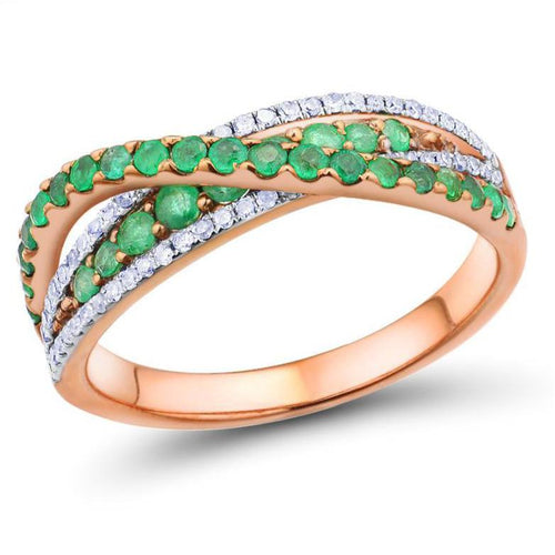 14K Rose Gold Emerald And Diamond Ring