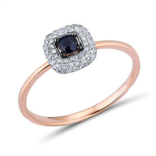 14K Rose Gold Diamond And Blue Sapphire Ring