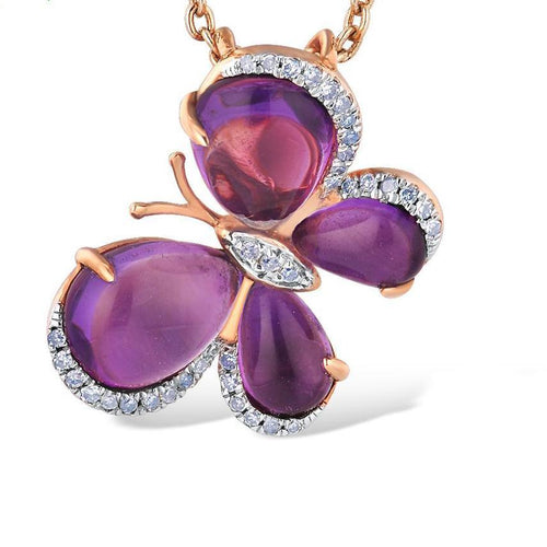 14K Rose Gold Amethyst And Diamond Butterfly Pendant