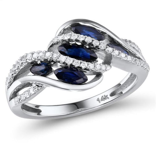 14K White Gold Diamond And Blue Sapphire Ring
