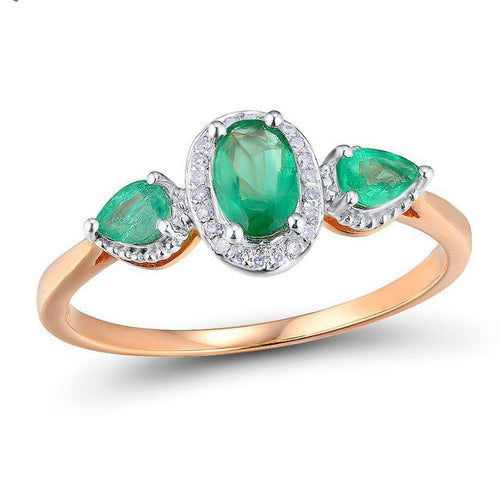 14K Rose Gold Emerald And Diamond Ring