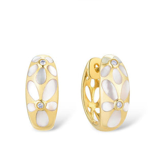 14K Yellow Gold Diamond And Mother of Pearl Diamond Earrings