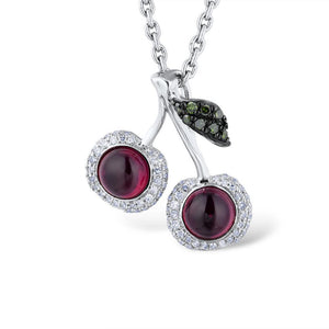 14K White Gold Sweet Cherry Rhodolite Garnet And Diamond Necklace