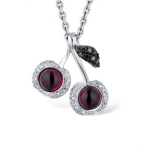 14K White Gold Sweet Cherry Rhodolite Garnet And Diamond Necklace