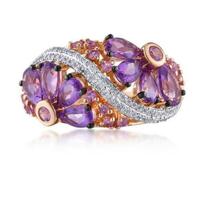 14K Rose Gold Diamond Pink Sapphire And Amethyst Ring