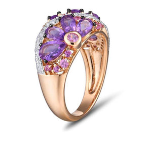 14K Rose Gold Diamond Pink Sapphire And Amethyst Ring