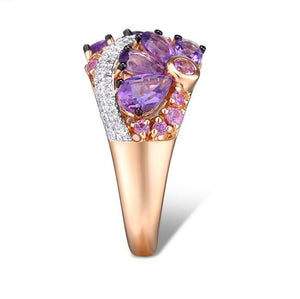 14K Rose Gold Diamond Pink Sapphire And Amethyst Ring