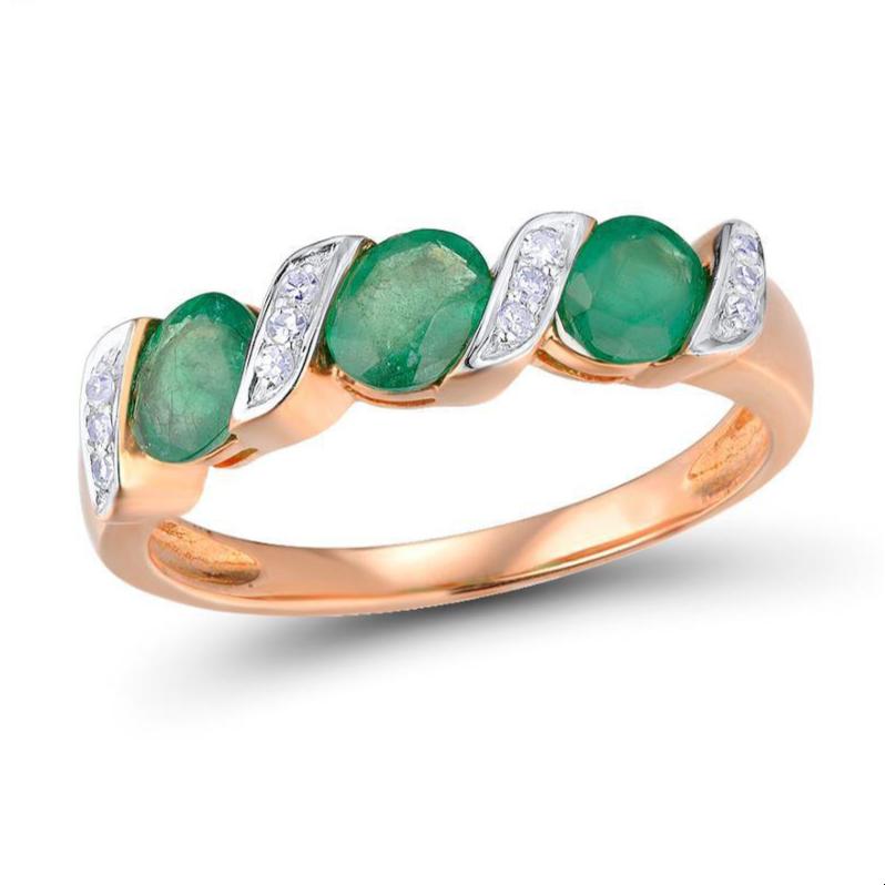 14K Rose Gold Emerald And Diamond Ring