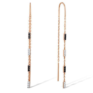 10K Rose Gold White Topaz & Black Spinel Dangle Earrings