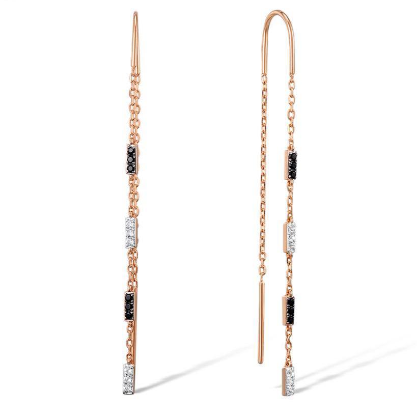 10K Rose Gold White Topaz & Black Spinel Dangle Earrings