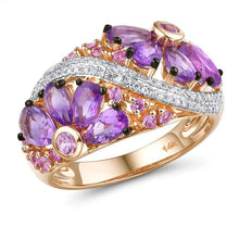 Load image into Gallery viewer, 14K Rose Gold Diamond Pink Sapphire And Amethyst Ring