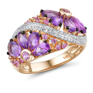 14K Rose Gold Diamond Pink Sapphire And Amethyst Ring