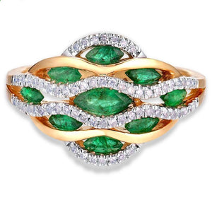 14K Yellow Gold Emerald And Diamond Ring