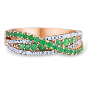 14K Rose Gold Emerald And Diamond Ring