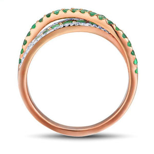 14K Rose Gold Emerald And Diamond Ring