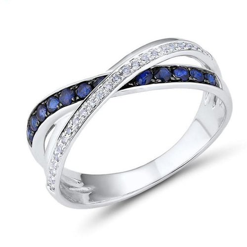 14K White Gold Diamond And Blue Sapphire Ring