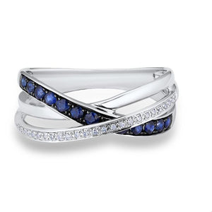 14K White Gold Diamond And Blue Sapphire Ring