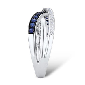 14K White Gold Diamond And Blue Sapphire Ring