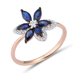 14K Rose Gold Diamond And Blue Sapphire Ring