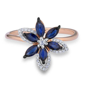 14K Rose Gold Diamond And Blue Sapphire Ring