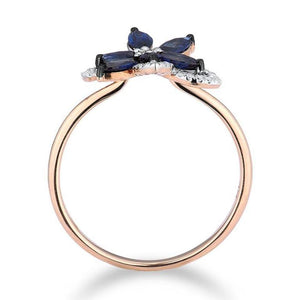 14K Rose Gold Diamond And Blue Sapphire Ring