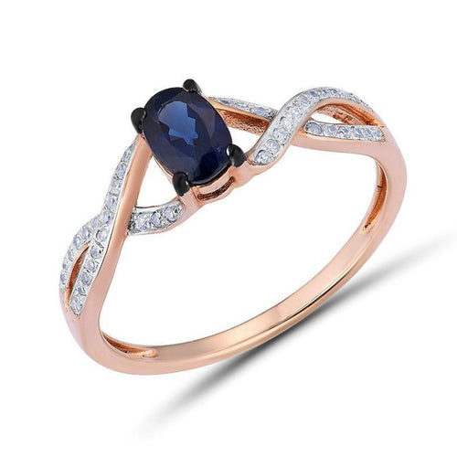 14K Rose Gold Diamond And Blue Sapphire Ring