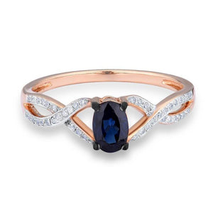 14K Rose Gold Diamond And Blue Sapphire Ring