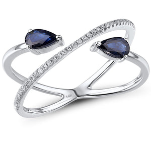 14K White Gold Diamond And Blue Sapphire Ring