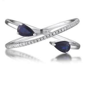 14K White Gold Diamond And Blue Sapphire Ring