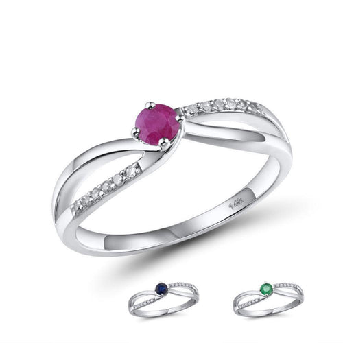 14K White Gold Diamond And Ruby/Sapphire/Emerald Ring