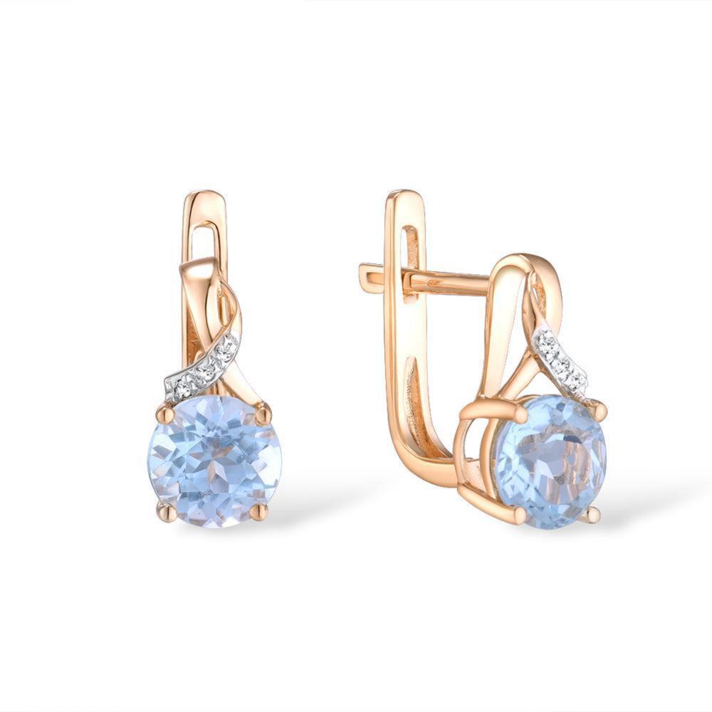 14K Rose Gold Blue Topaz And Diamond Earrings