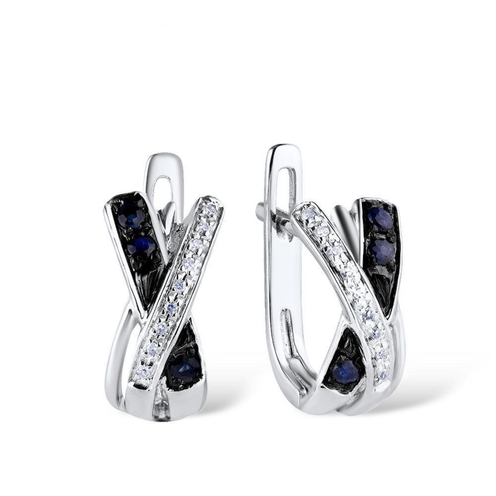 14K White Gold Blue Sapphire And Diamond Earrings