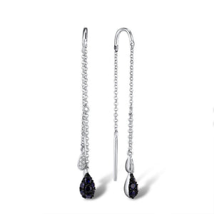 14K White Gold Diamond And Blue Sapphire Dangle Earrings