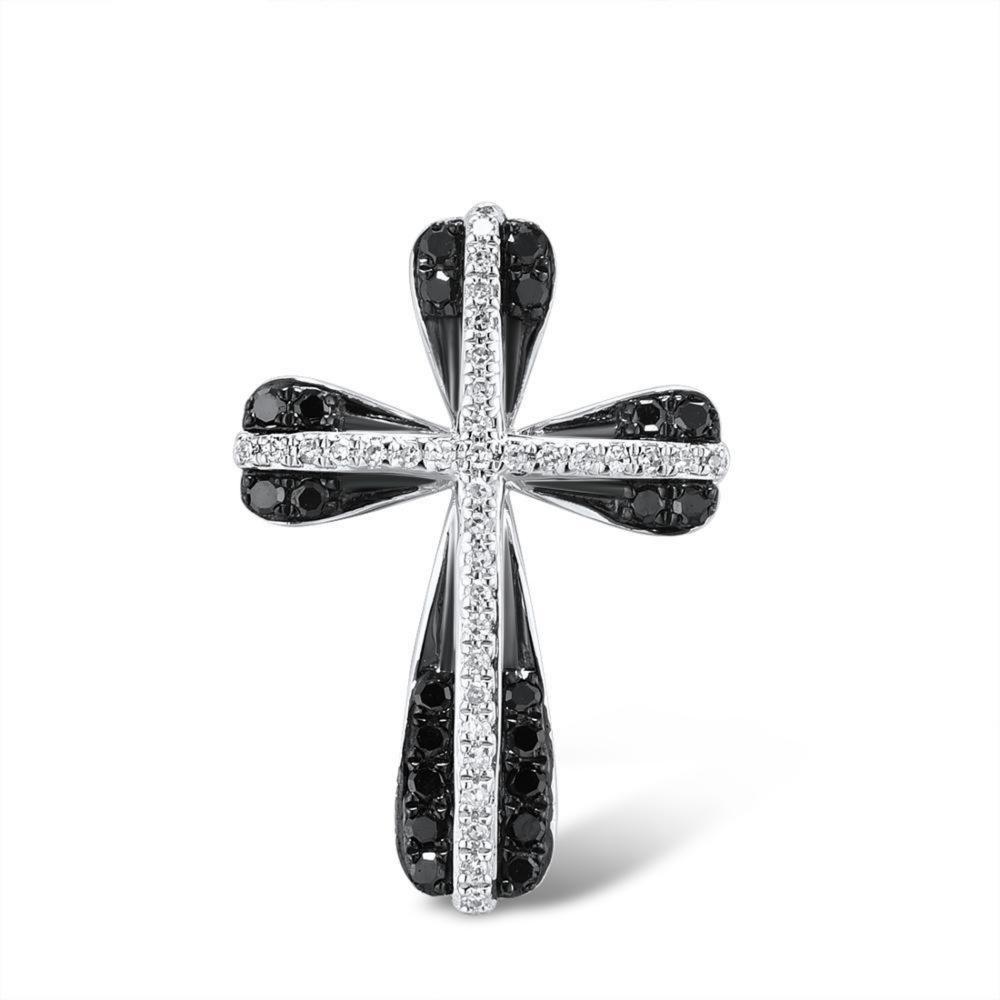 14K White Gold Black And White Diamond Cross