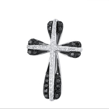 Load image into Gallery viewer, 14K White Gold Black And White Diamond Cross