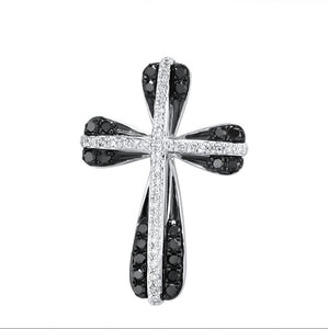 14K White Gold Black And White Diamond Cross