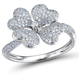 14K White Gold Four Leaf Clover Diamond Ring