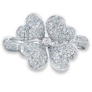 14K White Gold Four Leaf Clover Diamond Ring