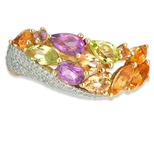 14K Yellow Gold Diamond Citrine Amethyst And Peridot Ring