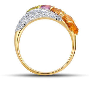 14K Yellow Gold Diamond Citrine Amethyst And Peridot Ring