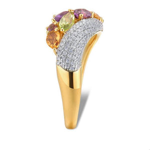 14K Yellow Gold Diamond Citrine Amethyst And Peridot Ring