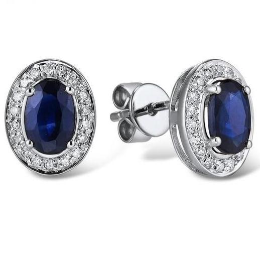 14K Gold Blue Sapphire And Diamond Studs