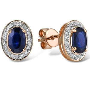 14K Gold Blue Sapphire And Diamond Studs