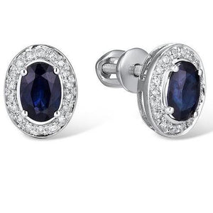 14K Gold Blue Sapphire And Diamond Studs