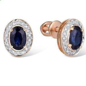 14K Gold Blue Sapphire And Diamond Studs