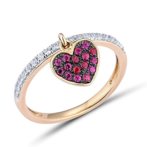 10K Yellow Gold Ruby And White Sapphire Heart Ring