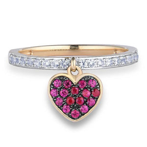 10K Yellow Gold Ruby And White Sapphire Heart Ring