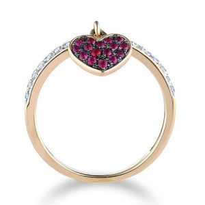 10K Yellow Gold Ruby And White Sapphire Heart Ring